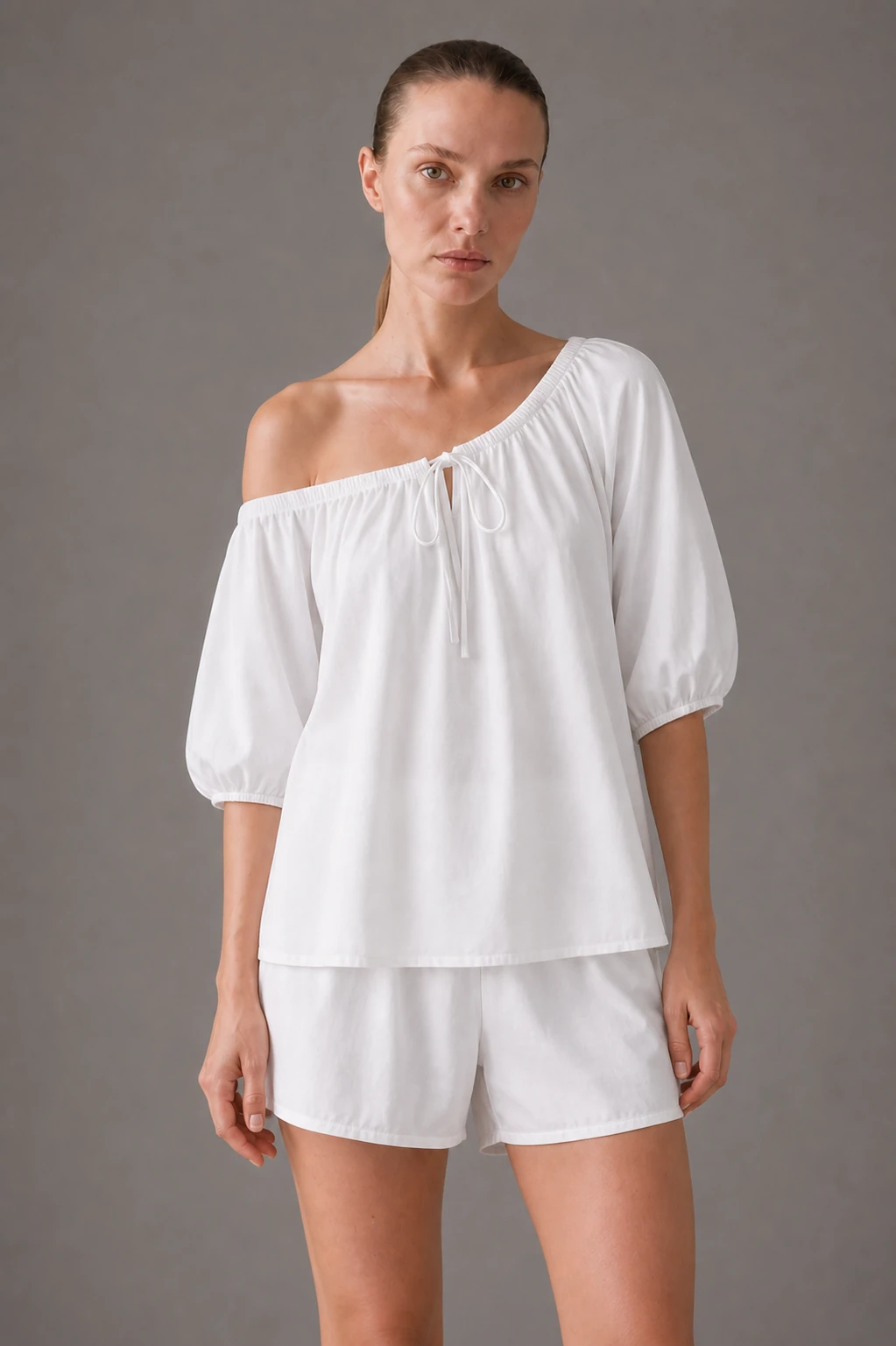 Timeless women's summer pyjama in white satin